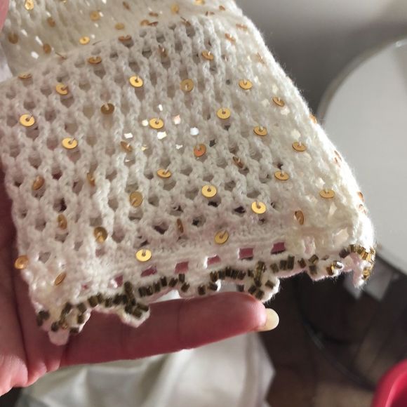 Berek 2 Valentine’s Day V-Neck white pink and gold sequin sweater size medium - Picture 9 of 11
